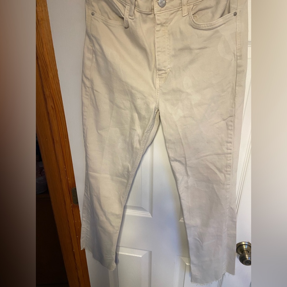 Zara White Beige High Rise Raw Hem Jeans Size 6 Cropped Straight Denim